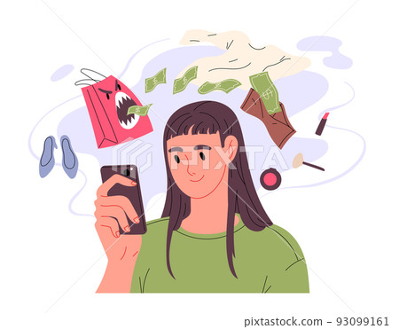 Woman shopping online, she spends too much money 93099161