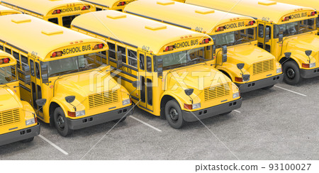 Yellow school bus in a row on a parking. Yellow school bus in a row on a parking. 93100027
