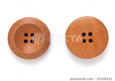 Button isolated on white  background. Wood buttons closeup 93100812