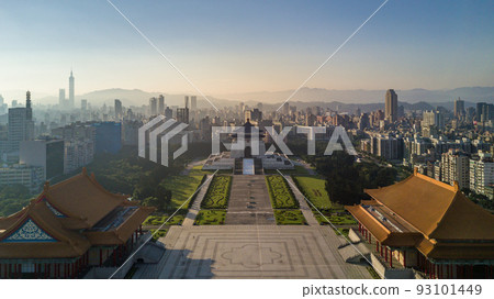"Liberty Square" text on the archway, Aerial view Chiang Kai Shek Memorial Hall and Taipei city skyline and skyscraper background, Taipei, Taiwan, Beautiful landmark in TAIPEI CITY, TAIWAN. "Liberty Square" text on the archway, Aerial view Chiang Kai Shek Memorial Hall and Taipei city skyline and skyscraper background, Taipei, Taiwan, Beautiful landmark in TAIPEI CITY, TAIWAN. 93101449