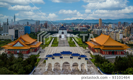 "Liberty Square" text on the archway, Aerial view Chiang Kai Shek Memorial Hall and Taipei city skyline and skyscraper background, Taipei, Taiwan, Beautiful landmark in TAIPEI CITY, TAIWAN. "Liberty Square" text on the archway, Aerial view Chiang Kai Shek Memorial Hall and Taipei city skyline and skyscraper background, Taipei, Taiwan, Beautiful landmark in TAIPEI CITY, TAIWAN. 93101464