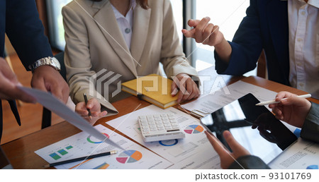 Business People Planning Strategy Analysis from Financial Paperwork Report. Business People Planning Strategy Analysis from Financial Paperwork Report. 93101769
