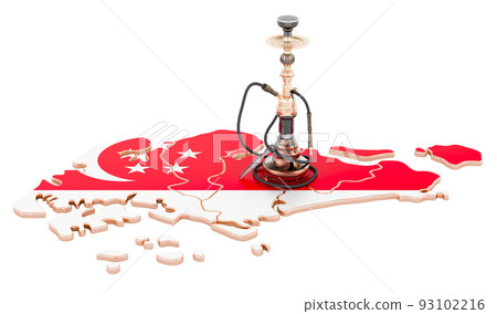 Hookan on Singaporean map, 3D rendering Hookan on Singaporean map, 3D rendering 93102216