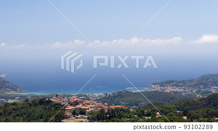 Super panorama of two tiny neighboring villages Sant'ilario in Campo and Biodola 93102289
