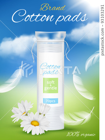 Cosmetic pads. Promo ads for makeup protection cotton disks decent vector template with place for kids Cosmetic pads. Promo ads for makeup protection cotton disks decent vector template with place for kids 93103291