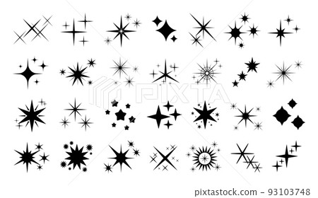 Shine stars icons, sparkling logo christmas celebrate. Black star sparks shapes, isolated glow shiny icons for party or festive cards racy vector set 93103748