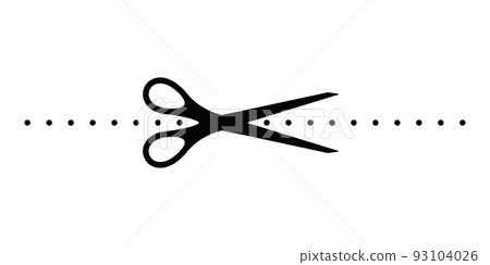 Scrissors cut dotted line with dot mark vector icon. 93104026