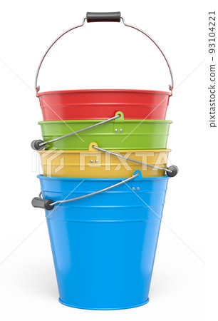 Set of metal garden buckets for hydration of plants isolated on white background Set of metal garden buckets for hydration of plants isolated on white background 93104221