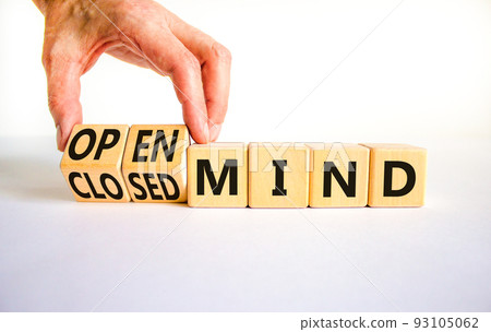 Open or closed mind symbol. Businessman turns cubes and changes concept words closrd mind to open mind. Beautiful white table, white background, copy space. Business open or closed mind concept. Open or closed mind symbol. Businessman turns cubes and changes concept words closrd mind to open mind. Beautiful white table, white background, copy space. Business open or closed mind concept. 93105062