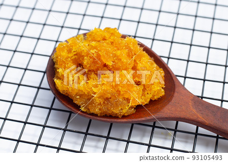 Pineapple paste or jam on white background. Pineapple paste or jam on white background. 93105493