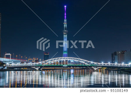 "Tokyo" Illuminated Tokyo Sky Tree and Shirahige Bridge / Night View "Tokyo" Illuminated Tokyo Sky Tree and Shirahige Bridge / Night View 93108149
