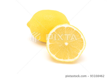 Close up cut in half of lemon isolated on white background. copy space. Close up cut in half of lemon isolated on white background. copy space. 93108462