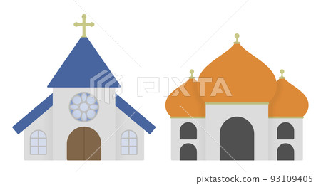 Christian church and Islamic mosque building exterior illustration material 93109405