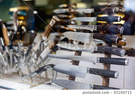 Damascus steel knives in showcase 93109715