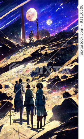 Futuristic alien landscape. Cyberpunk future. Futuristic and cyberpunk concept. Futuristic and cyberpunk concept. Perfect for phone wallpaper or for posters. 93110506