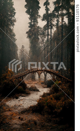 A ruined and abandoned wooden bridge. Nature... - Stock Illustration  [93110576] - PIXTA