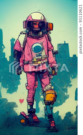 Love astronaut depicted in pink colors and cartoon style. Artistic abstract astronaut. Perfect for phone wallpaper or for posters. 93110621