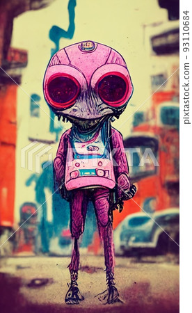 Love alien depicted in pink colors and cartoon style. Artistic abstract alien. Perfect for phone wallpaper or for posters. 93110684