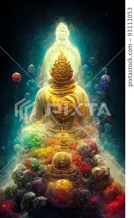 The silhouette of the luminous Buddha. Concept of meditation and relaxation. Perfect for phone wallpaper or for posters. 93111053