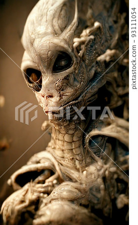 Gothic horror dark scene with a nightmarish alien. Artistic abstract gothic. The concept of dark gothic. Perfect for phone wallpaper or for posters. 3d rendering 93111054