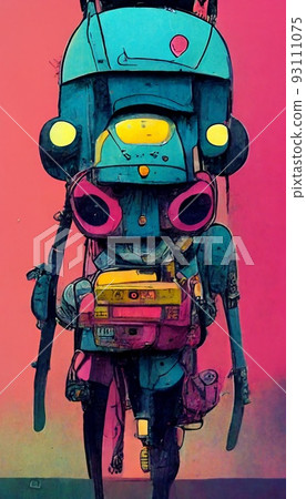 Love robot depicted in pink colors and cartoon style. Artistic abstract robot. Perfect for phone wallpaper or for posters. 93111075