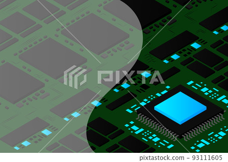 Artificial intelligence micro chip illustration. Quantum computing. PC mainboard illustration background 93111605