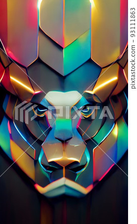 Royal surrealistic abstract chrome multicolored tiger. Growling tiger made of metal. Concept of the hunter. Perfect for phone wallpaper or for posters. 3d rendering 93111863