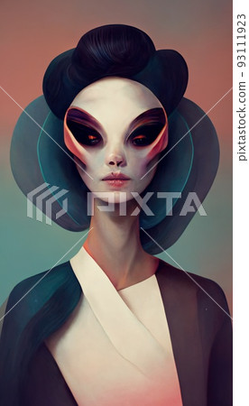 Portrait of alien woman with glitter make up looking at camera. Artistic abstract beautiful alien. Perfect for phone wallpaper or for posters. 93111923