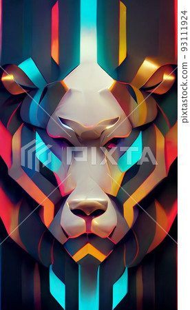Royal surrealistic abstract chrome multicolored tiger. Growling tiger made of metal. Concept of the hunter. Perfect for phone wallpaper or for posters. 3d rendering 93111924