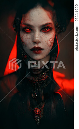 Gothic horror dark scene with a demonic woman. Artistic abstract Gothic. Dark gothic concept. Perfect for phone wallpaper or for posters. 3d rendering 93111990