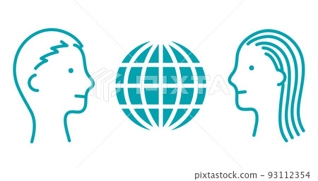男人和女人的簡介和地球圖標、通信、性別平等 男人和女人的簡介和地球圖標、通信、性別平等 93112354