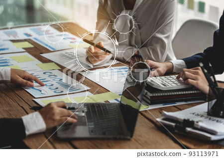 Success business team. Business data dashboard analysis by brainstorming Success business team. Business data dashboard analysis by brainstorming 93113971