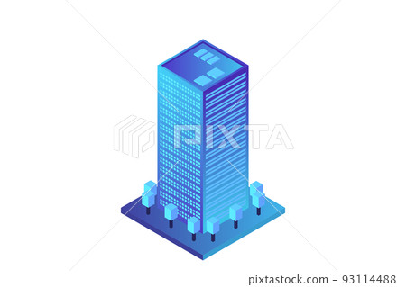 Smart city or intelligent building isometric vector concept. Modern smart city urban planning and development infrastructure buildings 93114488