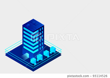 Smart city or intelligent building isometric vector concept. Modern smart city urban planning and development infrastructure buildings 93114526