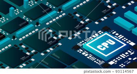 Artificial intelligence micro chip illustration. Quantum computing. PC mainboard illustration background Artificial intelligence micro chip illustration. Quantum computing. PC mainboard illustration background 93114567