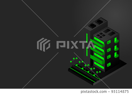 Smart city or intelligent building isometric vector concept. Modern smart city urban planning and development infrastructure buildings 93114875