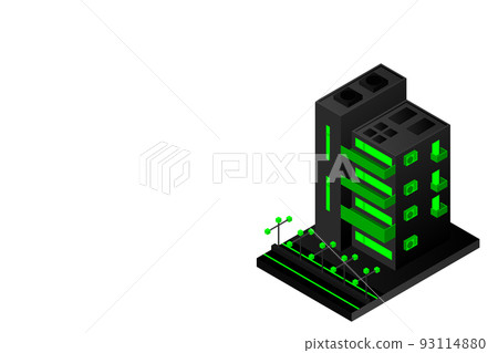 Smart city or intelligent building isometric vector concept. Modern smart city urban planning and development infrastructure buildings 93114880