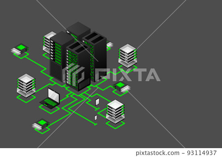 Concept of data network management .Vector isometric map with business networking servers computers and devices Concept of data network management .Vector isometric map with business networking servers computers and devices 93114937