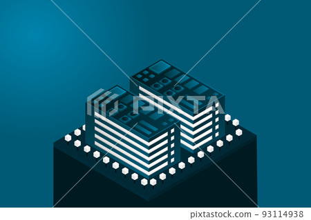 Smart city or intelligent building isometric vector concept. Modern smart city urban planning and development infrastructure buildings Smart city or intelligent building isometric vector concept. Modern smart city urban planning and development infrastructure buildings 93114938