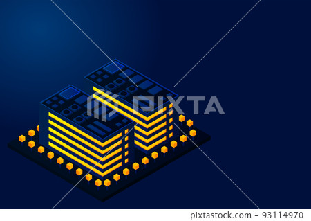 Smart city or intelligent building isometric vector concept. Modern smart city urban planning and development infrastructure buildings 93114970