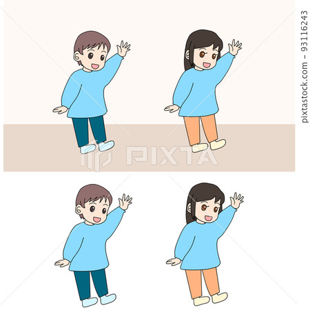 Child wearing smog raising hands 93116243