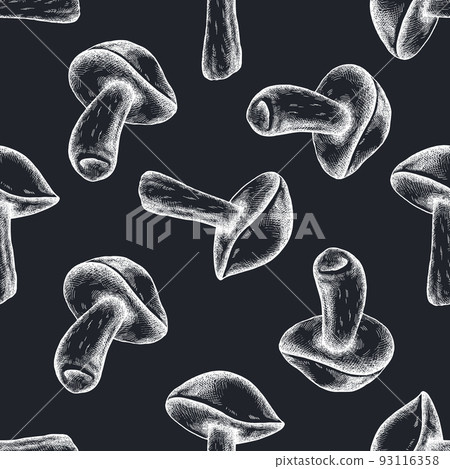Seamless pattern with hand drawn chalk aspen mushroom 93116358