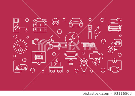 Electric vehicle banner. EV vector outline illustration 93116863