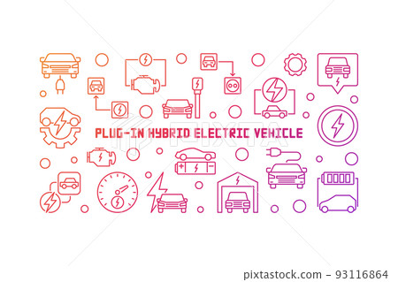 Plug-in electric vehicle vector colorful outline illustration 93116864