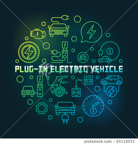 Plug-in electric vehicle vector circular colorful illustration Plug-in electric vehicle vector circular colorful illustration 93118055