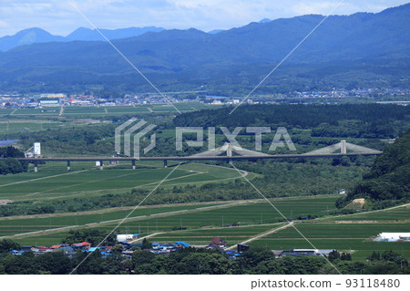 Takanosu City and Shotaka Bridge seen from Mt. Nanaza 93118480