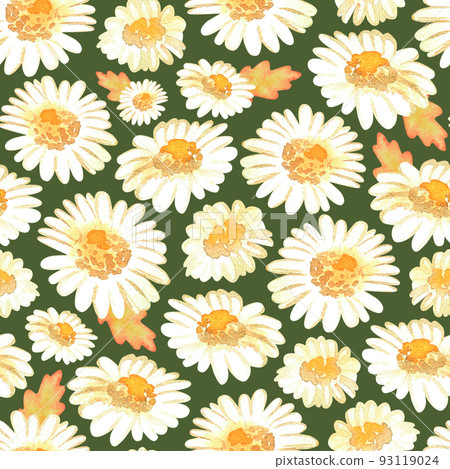 Chamomile seamless pattern. Watercolor vintage illustration. Isolated on a green background. 93119024