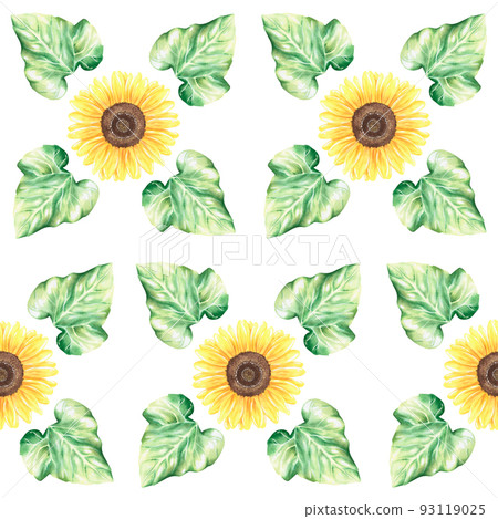 Sunflowers seamless pattern. Watercolor botanical illustration. Isolated on a white background. Sunflowers seamless pattern. Watercolor botanical illustration. Isolated on a white background. 93119025