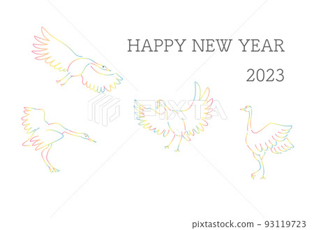 2023 Reiwa 5 新年賀卡插圖四隻彩虹色的鶴在玩耍 2023 Reiwa 5 新年賀卡插圖四隻彩虹色的鶴在玩耍 93119723