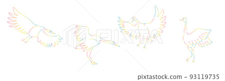 用彩虹色線繪製的四隻起重機的插圖 93119735